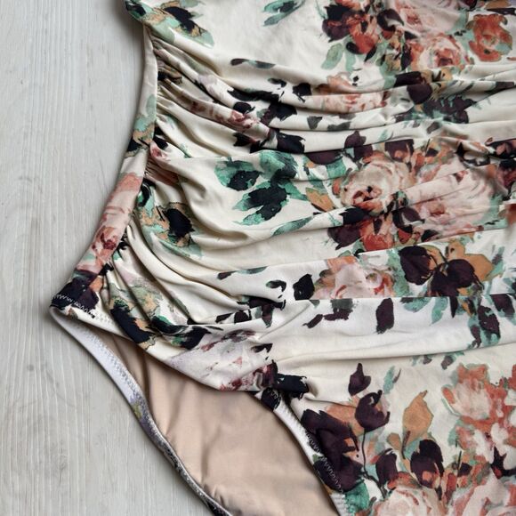 Anthropologie Mermaid Large Maillot One Piece Swimsuit Floral Ruched Keyhole - Picture 4 of 11